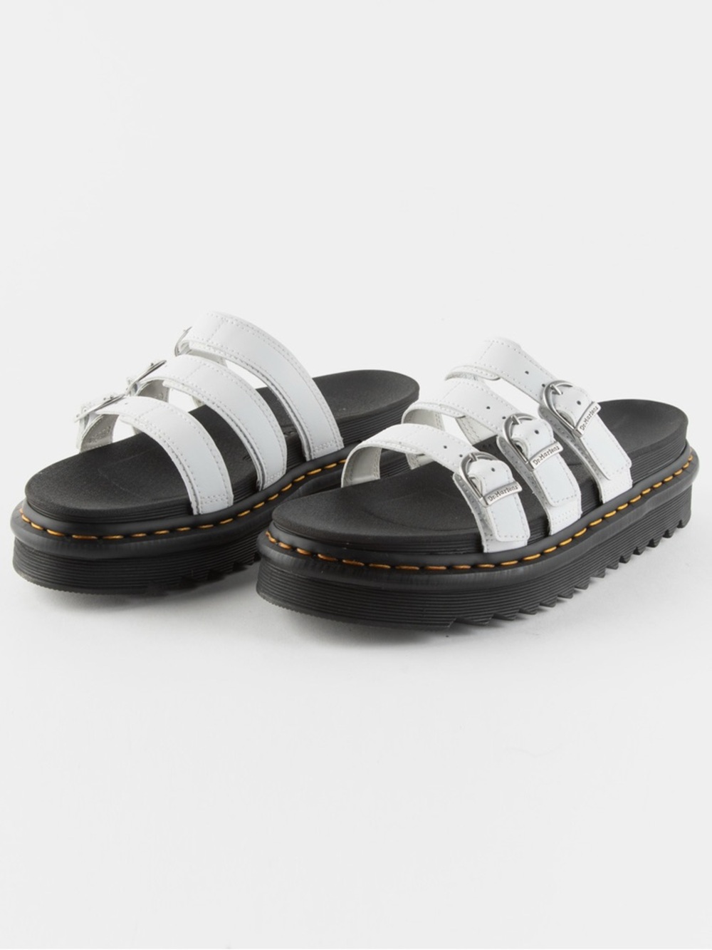 Dr. Martens White Triple-Strap Platform Slide Sandals